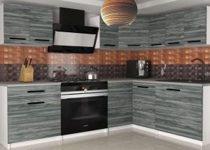 Eckküche Belini 300 cm grau-anthrazit Glamour Wood mit Arbeitsplatte Armin2 Hersteller TOR ARMIN2/2/WT/GW1/0/B1