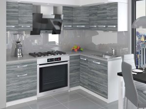 Eckküche Belini 300 cm grau-anthrazit Glamour Wood mit Arbeitsplatte Armin3 Hersteller TOR ARMIN3/1/WT/GW1/0/U