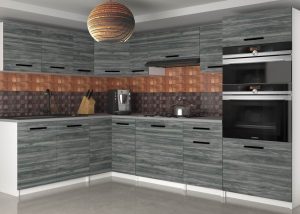 Eckküche Belini 420 cm grau-anthrazit Glamour Wood mit Arbeitsplatte Uniqagrande Hersteller TOR UNIQAGRANDE/5/WT/GW1/0/B1