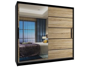 Kleiderschrank mit Schiebetüren 200 cm mit Spiegel Eiche wotan Eiche sonoma Hersteller MZ SZP1/2/B/DS/0/BL