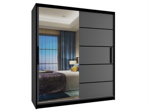 Kleiderschrank 133 cm Belini schwarz matt / grau matt mit Schiebetüren und Spiegel Hersteller MZ SZP2/2/B/SR/0/BL
