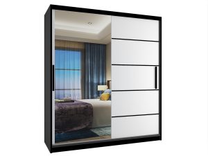 Kleiderschrank 133 cm Belini schwarz matt / weiß matt mit Schiebetüren und Spiegel Hersteller MZ SZP2/2/B/W/0/BL