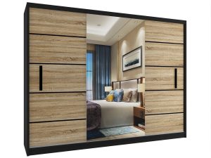 Kleiderschrank mit Schiebetüren 232 cm mit Spiegel Eiche wotan Eiche sonoma Hersteller MZ SZP4/2/1B/2DS1L/0/BL