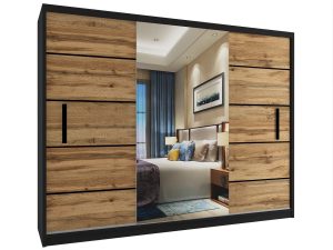 Kleiderschrank mit Schiebetüren 232 cm mit Spiegel Eiche wotan Eiche sonoma Hersteller MZ SZP4/2/1B/2DW1L/0/BL