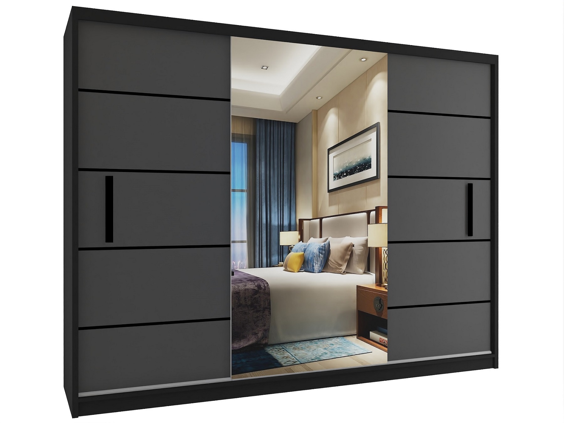 Kleiderschrank mit Schiebetüren 232 cm mit Spiegel grau anthrazit graphit matt Hersteller MZ SZP4/2/1B/2SR1L/0/BL