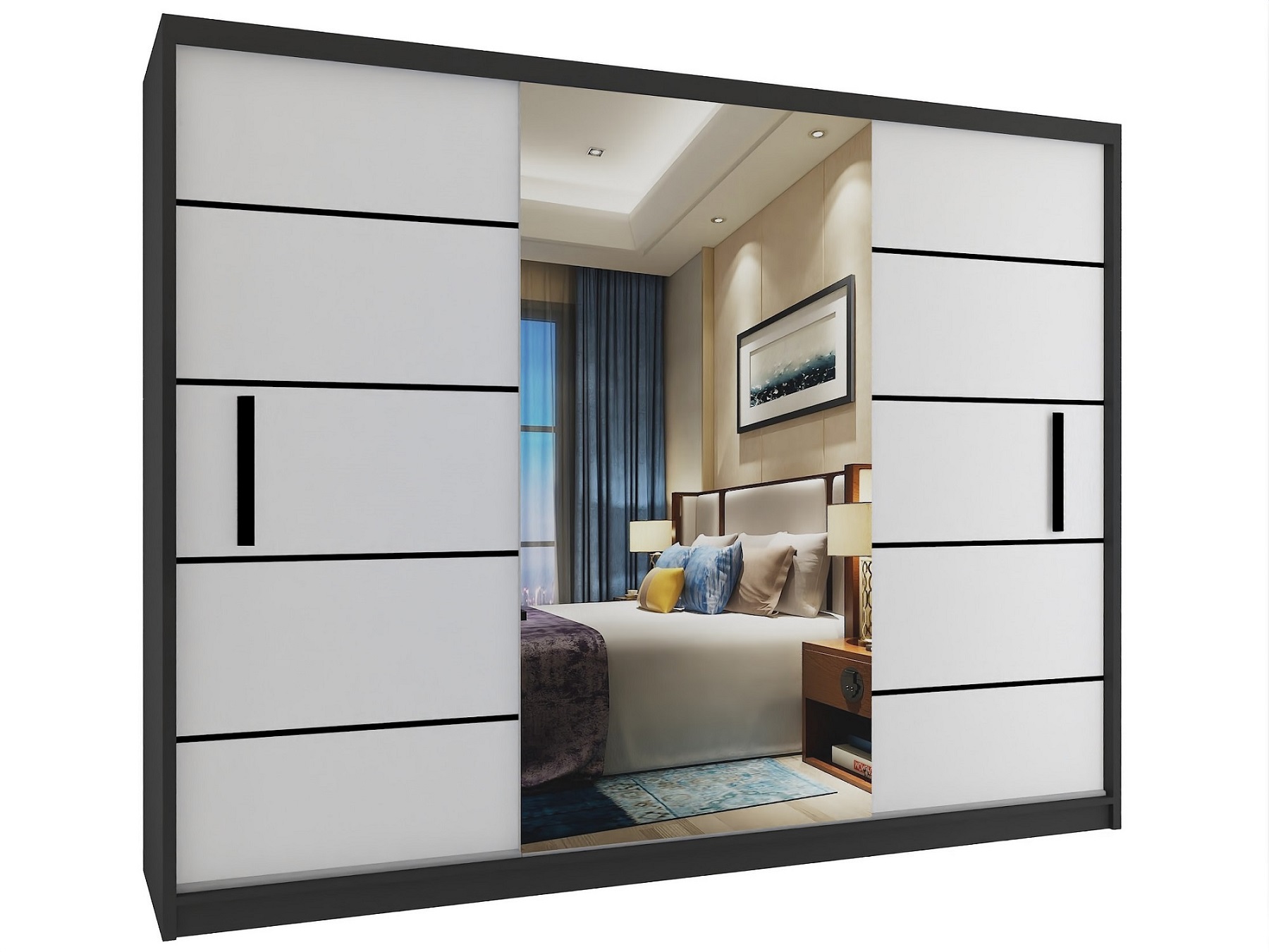 Kleiderschrank mit Schiebetüren 232 cm mit Spiegel weiß matt Hersteller MZ SZP4/2/1B/2W1L/0/BL