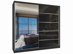 Kleiderschrank mit Schiebetüren 200 cm mit Spiegel schwarz glänzend Hersteller MG SZP1/2/B/1L5B/HI