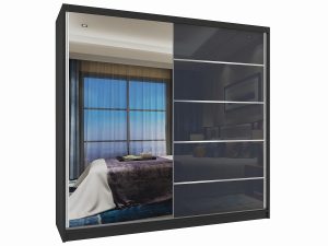Kleiderschrank mit Schiebetüren 200 cm mit Spiegel grau stahlglanz Hersteller MG SZP1/2/B/1L5S/HI