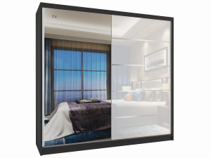 Kleiderschrank mit Schiebetüren 200 cm mit Spiegel weiß glänzend Hersteller MG SZP1/2/B/1L5W/HI