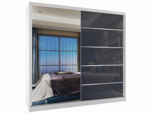 Kleiderschrank mit Schiebetüren 200 cm mit Spiegel grau stahlglänzend Hersteller MG SZP1/2/W/1L5S/HI