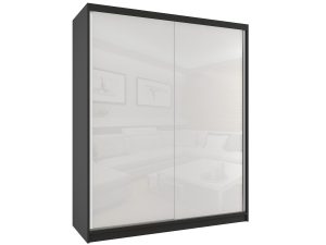 Kleiderschrank 158 cm Belini schwarz matt / weiß glänzend mit Schiebetüren und Spiegel Hersteller BM SZP3/2/B/W/W/HI