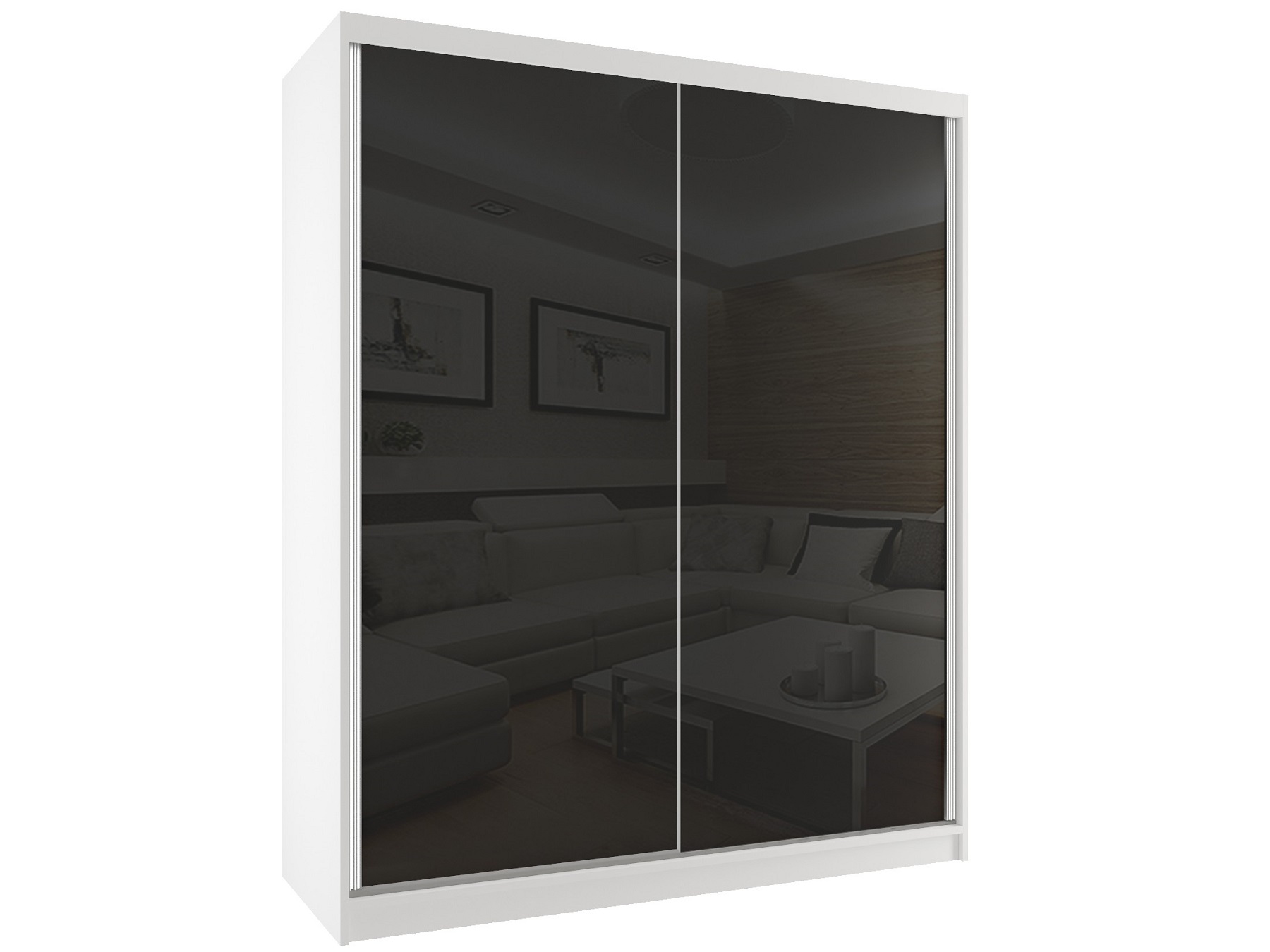 Kleiderschrank 158 cm Belini weiß matt / schwarz glänzend mit Schiebetüren Hersteller BM SZP3/2/W/W/B/HI