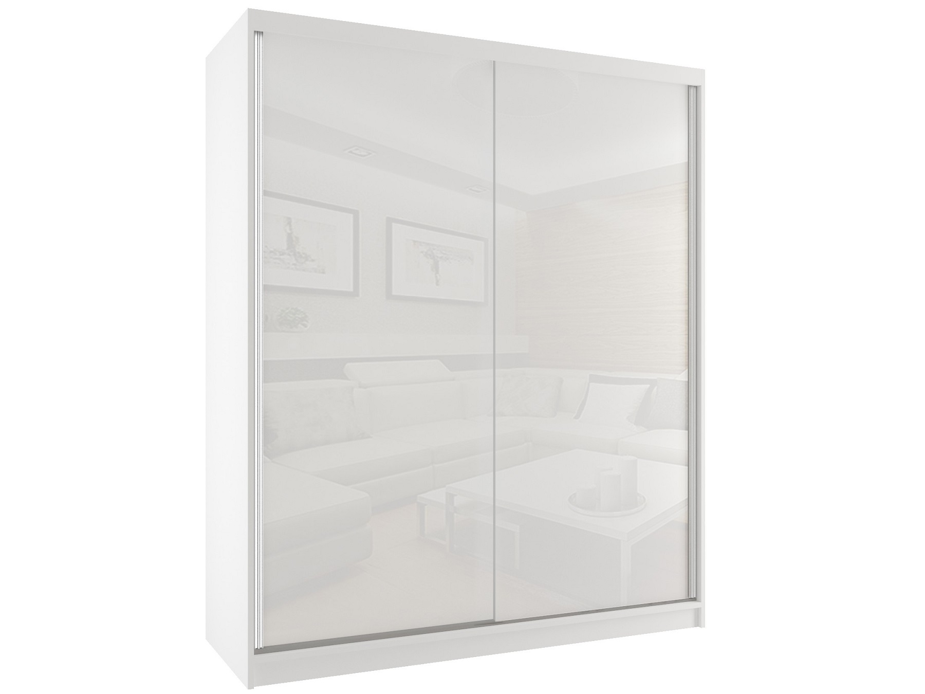 Kleiderschrank 158 cm Belini weiß matt / weiß glänzend mit Schiebetüren Hersteller BM SZP3/2/W/W/W/HI