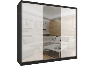 Kleiderschrank mit Schiebetüren 232 cm mit Spiegel weiß glänzend Hersteller BM SZP4/2/B/WI/2W1L/HI