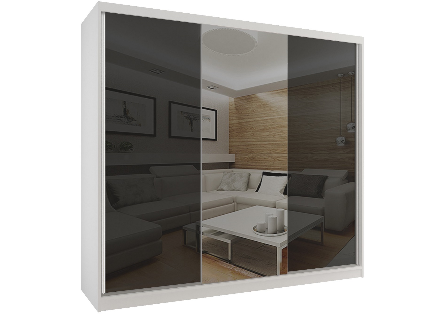 Kleiderschrank mit Schiebetüren 232 cm mit Spiegel schwarz glänzend Hersteller BM SZP4/2/W/WI/2B1L/HI
