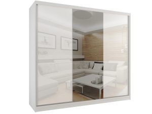 Kleiderschrank mit Schiebetüren 232 cm mit Spiegel weiß glänzend Hersteller BM SZP4/2/W/WI/2W1L/HI