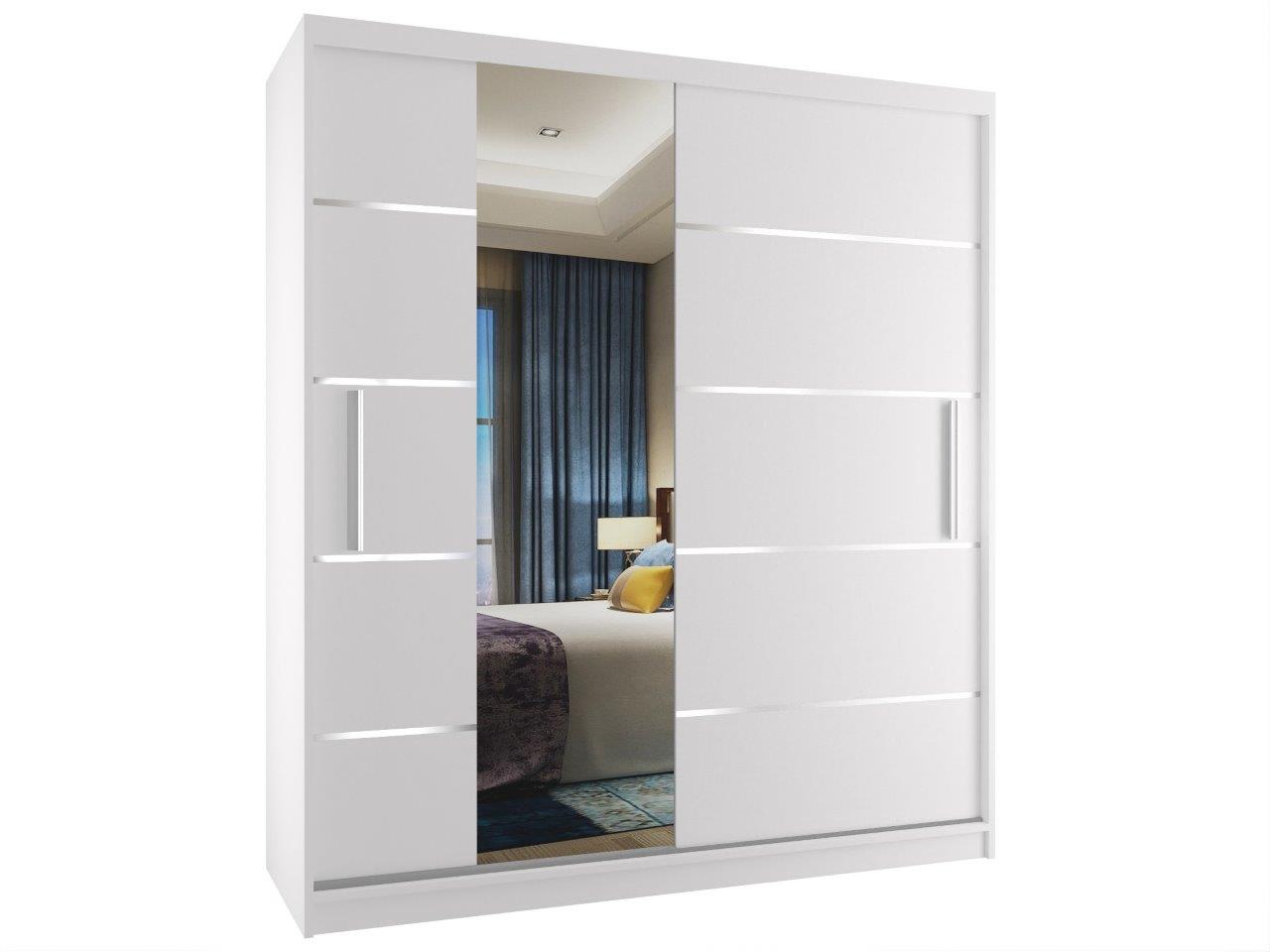 Kleiderschrank 133 cm Belini weiß matt mit Schiebetüren und Spiegel Hersteller MBP SZP2/2/W/W/0/AL