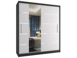 Kleiderschrank 133 cm Belini schwarz matt / weiß matt mit Schiebetüren und Spiegel  Hersteller MBP SZP2/2/B/W/0/AL