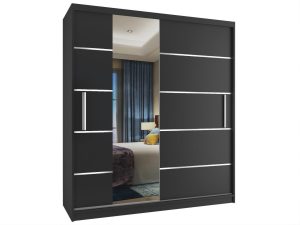 Kleiderschrank 133 cm Belini schwarz matt mit Schiebetüren und Spiegel Hersteller MBP SZP2/2/B/B/0/AL