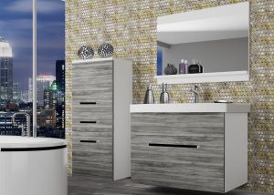 Badezimmermöbel Belini grau anthrazit Glamour Wood + Waschbecken + Spiegel Hersteller ROD M 2/0/W/GW1/0/ZW
