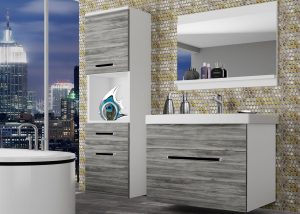 Badezimmermöbel Belini grau anthrazit Glamour Wood + Waschbecken + Spiegel Hersteller ROD M 3/0/W/GW1/0/ZW