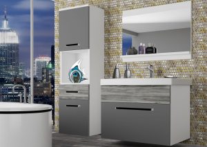 Badezimmermöbel Belini grau matt / grau anthrazit Glamour Wood + Waschbecken + Spiegel Hersteller ROD M 3/0/W/SRGW1/0/ZW