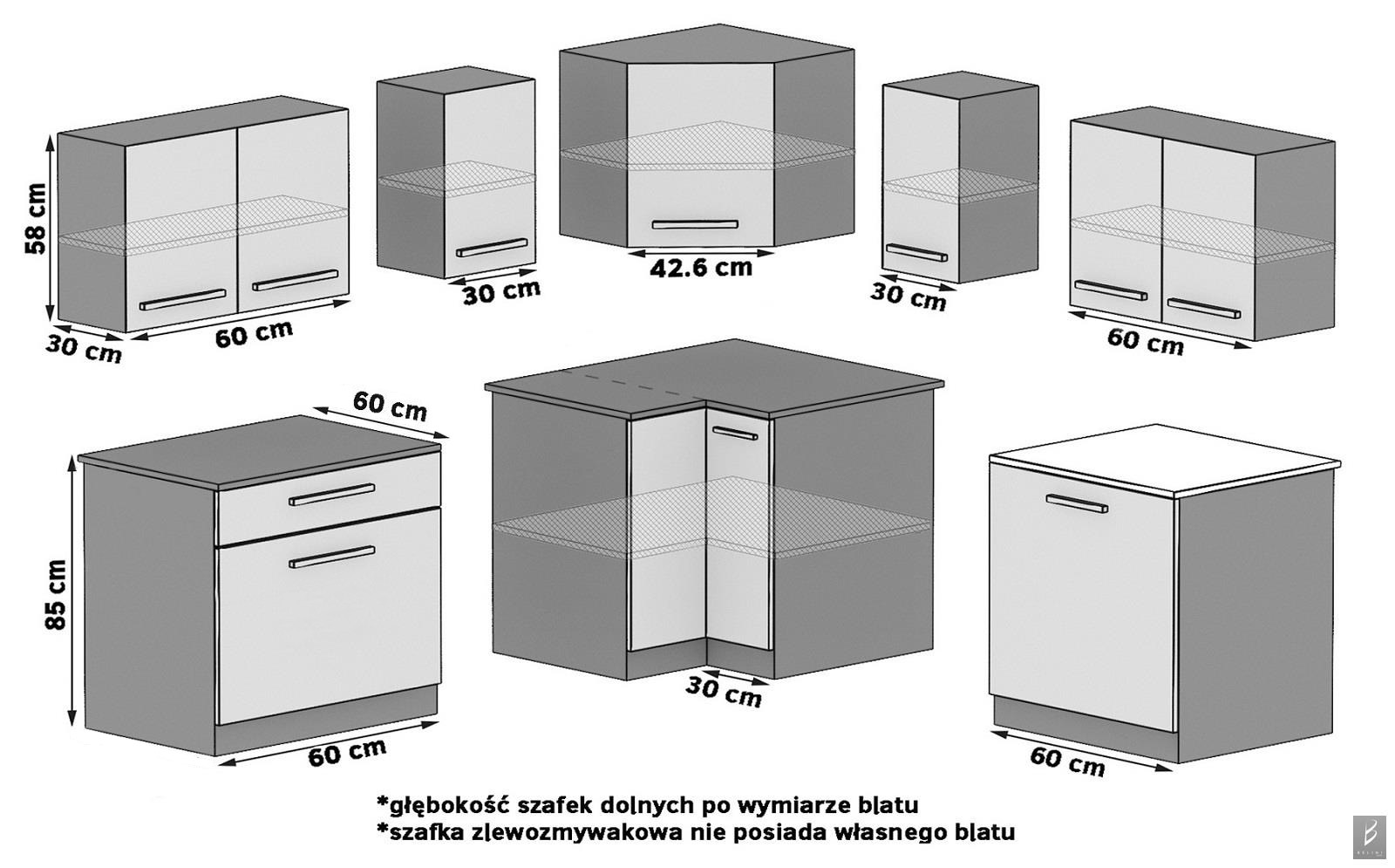 Eckküche Belini 300 cm weiß glänzend / schwarz glänzend mit Arbeitsplatte Armin Hersteller INF ARMIN/3/WT/WB/0/D
