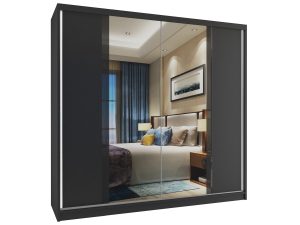 Kleiderschrank 200 cm Belini schwarz matt mit Schiebetüren und Spiegel Hersteller MV SZP1/1/B/B/B/HI
