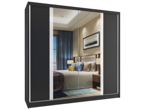 Kleiderschrank 200 cm Belini schwarz matt mit Schiebetüren und Spiegel Hersteller MV SZP1/2/B/B/W/HI