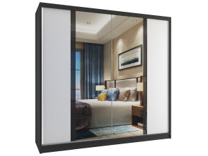 Kleiderschrank 200 cm Belini schwarz matt / weiß matt mit Schiebetüren und Spiegel Hersteller MV SZP1/1/B/W/B/HI
