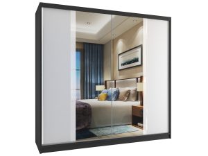 Kleiderschrank 200 cm Belini schwarz matt / weiß matt mit Schiebetüren und Spiegel Hersteller MV SZP1/2/B/W/W/HI
