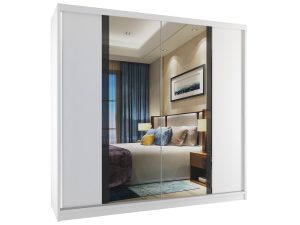 Kleiderschrank mit Schiebetüren 200 cm mit Spiegel weiß matt Hersteller MV SZP1/2/W/W/B/HI