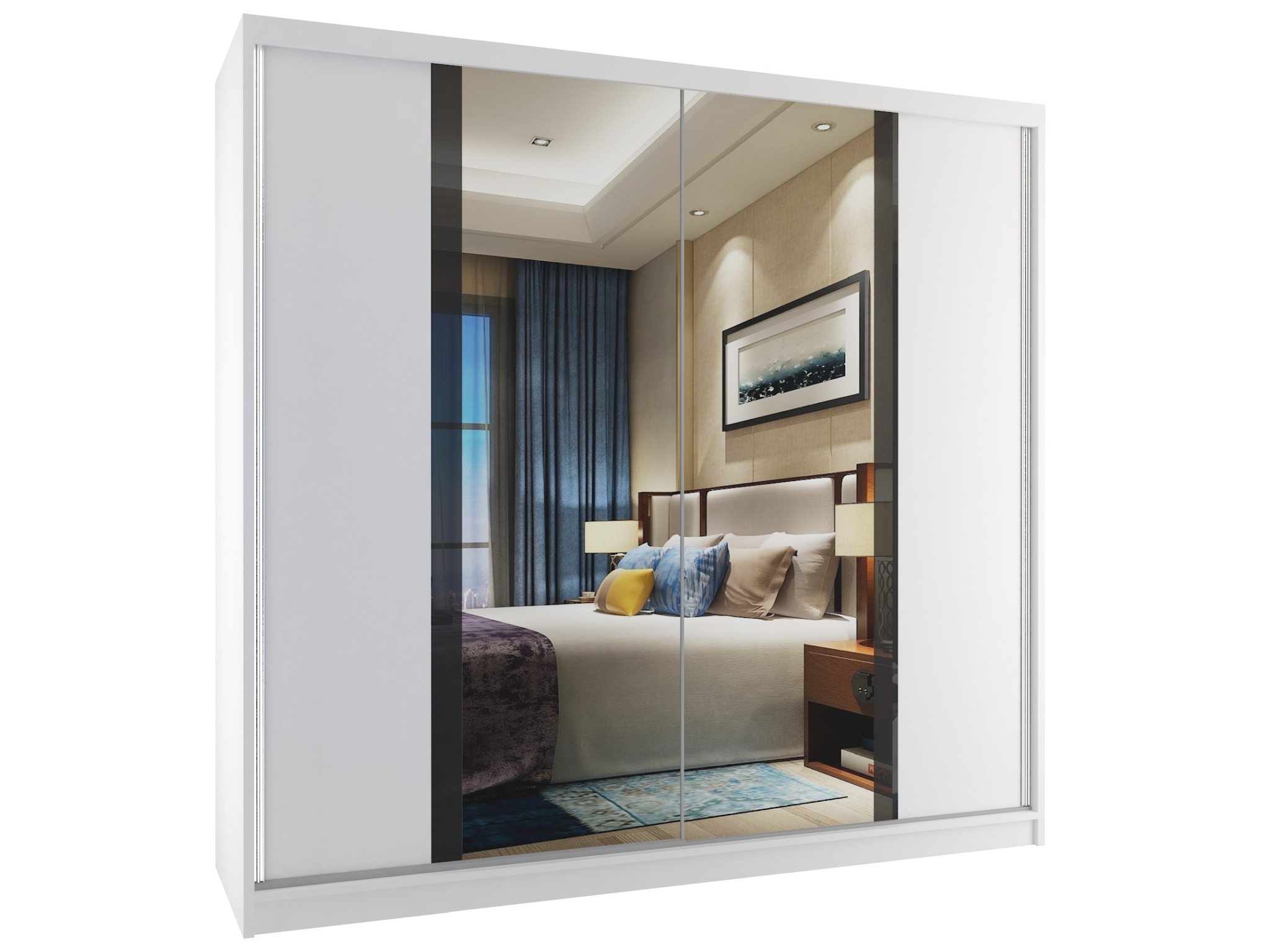 Kleiderschrank mit Schiebetüren 200 cm mit Spiegel weiß matt Hersteller MV SZP1/2/W/W/B/HI