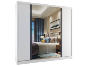 Kleiderschrank mit Schiebetüren 200 cm mit Spiegel weiß matt Hersteller MV SZP1/2/W/S/HI
