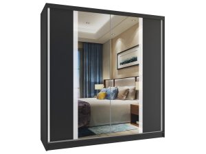 Kleiderschrank 158 cm Belini schwarz matt mit Schiebetüren und Spiegel Hersteller MV SZP3/2/B/W/W/HI