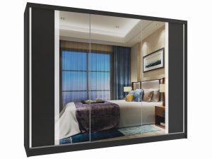 Kleiderschrank 235 cm Belini schwarz matt mit Schiebetüren und Spiegel Hersteller MV SZP4/2/1B/2B1L/W/HI
