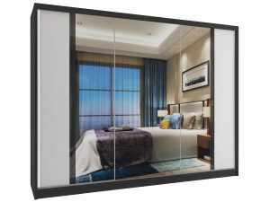 Kleiderschrank 235 cm Belini schwarz matt / weiß matt mit Schiebetüren und Spiegel Hersteller MV SZP4/2/1B/2W1L/B/HI