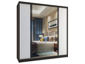 Kleiderschrank 158 cm Belini schwarz matt / weiß matt mit Schiebetüren und Spiegel Hersteller MV SZP3/2/B/W/B/HI