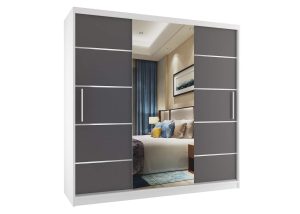 Kleiderschrank 200 cm Belini weiß matt / grau matt mit Schiebetüren mit Spiegel und Schubladen Hersteller MT SZP5/1/W/SR/0/KLAL