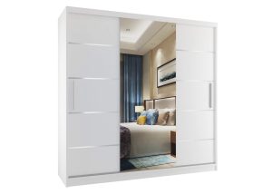 Kleiderschrank 200 cm Belini weiß matt mit Schiebetüren mit Spiegel und Schubladen Hersteller MT SZP5/1/W/W/0/KLAL