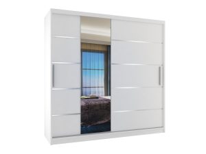 Kleiderschrank 200 cm Belini weiß matt mit Schiebetüren mit Spiegel und Schubladen Hersteller MBP SZP5/1/W/W/0/KLAL