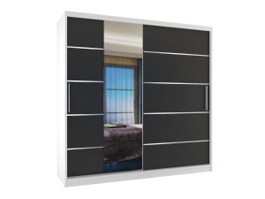 Kleiderschrank 200 cm Belini weiß matt / schwarz matt mit Schiebetüren mit Spiegel und Schubladen Hersteller MBP SZP5/1/W/B/0/KLAL