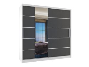 Kleiderschrank 200 cm Belini weiß matt / grau matt mit Schiebetüren mit Spiegel und Schubladen Hersteller MBP SZP5/1/W/SR/0/KLAL