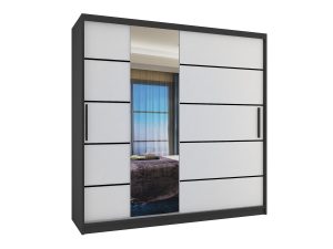 Kleiderschrank 200 cm Belini schwarz matt / weiß matt mit Schiebetüren mit Spiegel und Schubladen Hersteller MBP SZP5/1/B/W/0/KLP