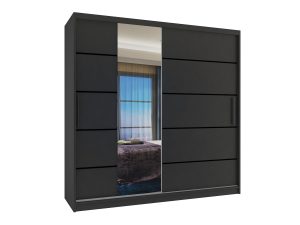 Kleiderschrank 200 cm Belini schwarz matt mit Schiebetüren mit Spiegel und Schubladen Hersteller MBP SZP5/1/B/B/0/KLP