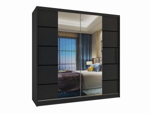 Kleiderschrank 200 cm Belini schwarz matt mit Schiebetüren mit Spiegel und Schubladen Hersteller ME SZP5/1/B/B/0/KLP