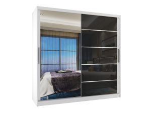 Kleiderschrank 200 cm Belini weiß matt / schwarz glänzend mit Schiebetüren mit Spiegel und Schubladen Hersteller MGB SZP5/1/W/1L5B/KLAL
