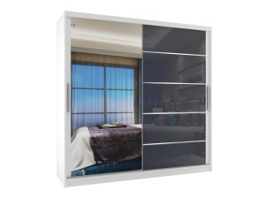 Kleiderschrank 200 cm Belini weiß matt / grau glänzend mit Schiebetüren mit Spiegel und Schubladen Hersteller MGB SZP5/1/W/1L5S/KLAL