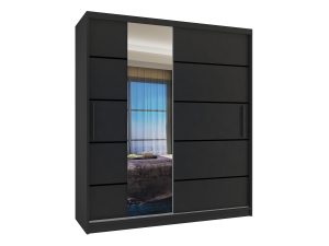 Kleiderschrank 133 cm Belini schwarz matt mit Schiebetüren mit Spiegel und Schubladen Hersteller MBP SZP6/1/B/B/0/KLP