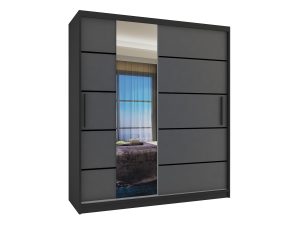 Kleiderschrank 133 cm Belini schwarz matt / grau matt mit Schiebetüren mit Spiegel und Schubladen Hersteller MBP SZP6/1/B/SR/0/KLP